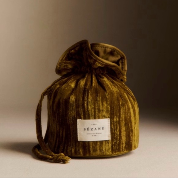 Sezane Handbags - Sezane Velvet Drawstring Bag in Olive